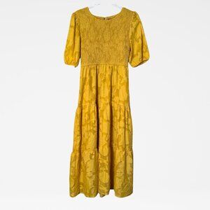 Merokeety Yellow Summer Dress - Size Small - Floral Puffed Sleeve High Waist